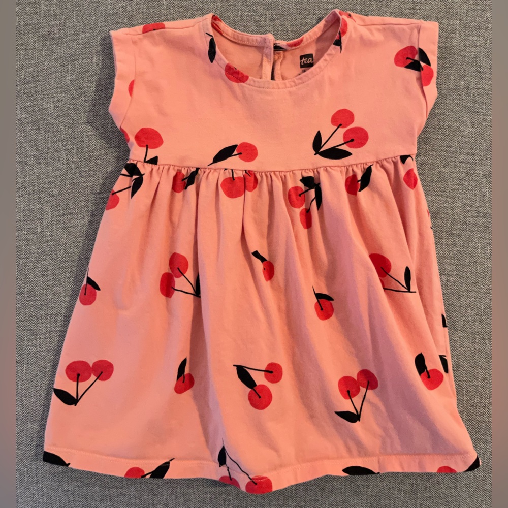 Tea Collection cotton dress with cherries, size 18-24 months.